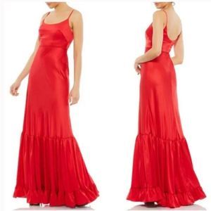IEENA for Mac Duggal SCOOP NECK SATIN GOWN
